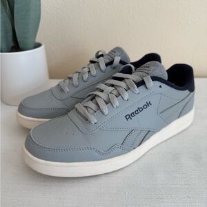 New Reebok Gray/Blue Faux Leather Casual Sneakers